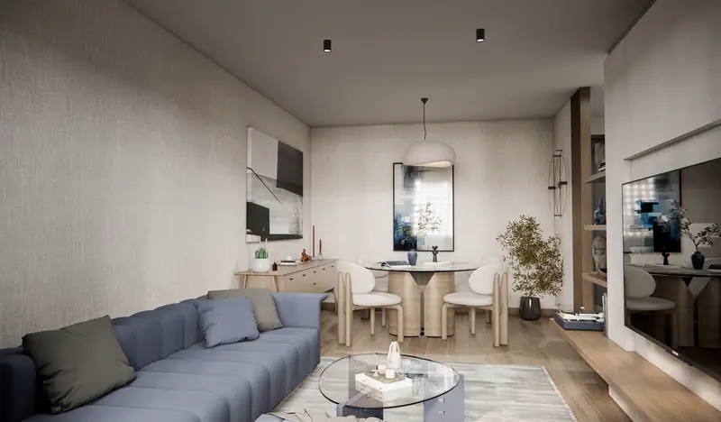 Geniş pencereli salon ve yaşam alanı